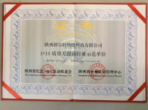 陕西省2015年3.15质量无投诉行业示范单位